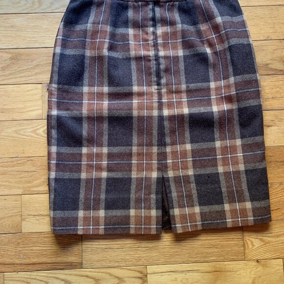 Vintage Style Brown Plaid Wool Blend Pencil Skirt – High Waist, Lined - Picture 6 of 8